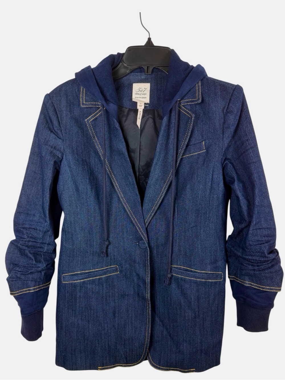 Cinq a Sept NWOT “Khloe” Women's Denim Mixed Media Indigo Jacket Size 2.